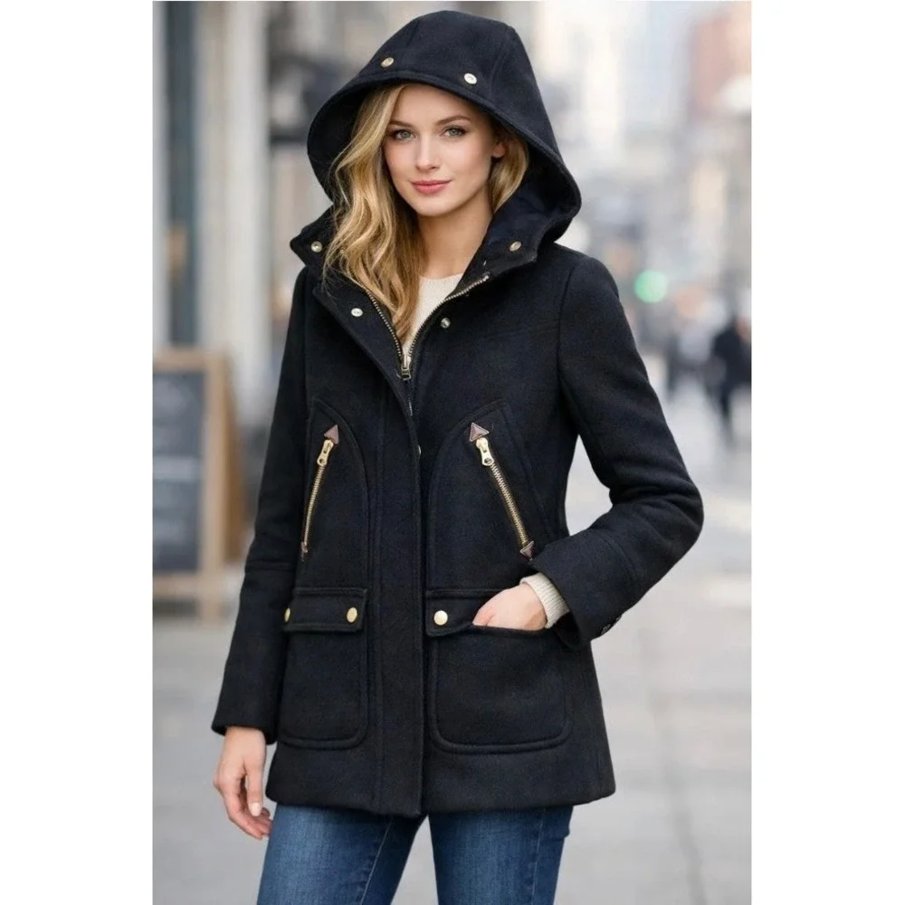 J.Crew Women Stadium Cloth Wool Parka Nello Gori Burgundy Hooded Coat Size 6 EUC - Picture 12 of 12